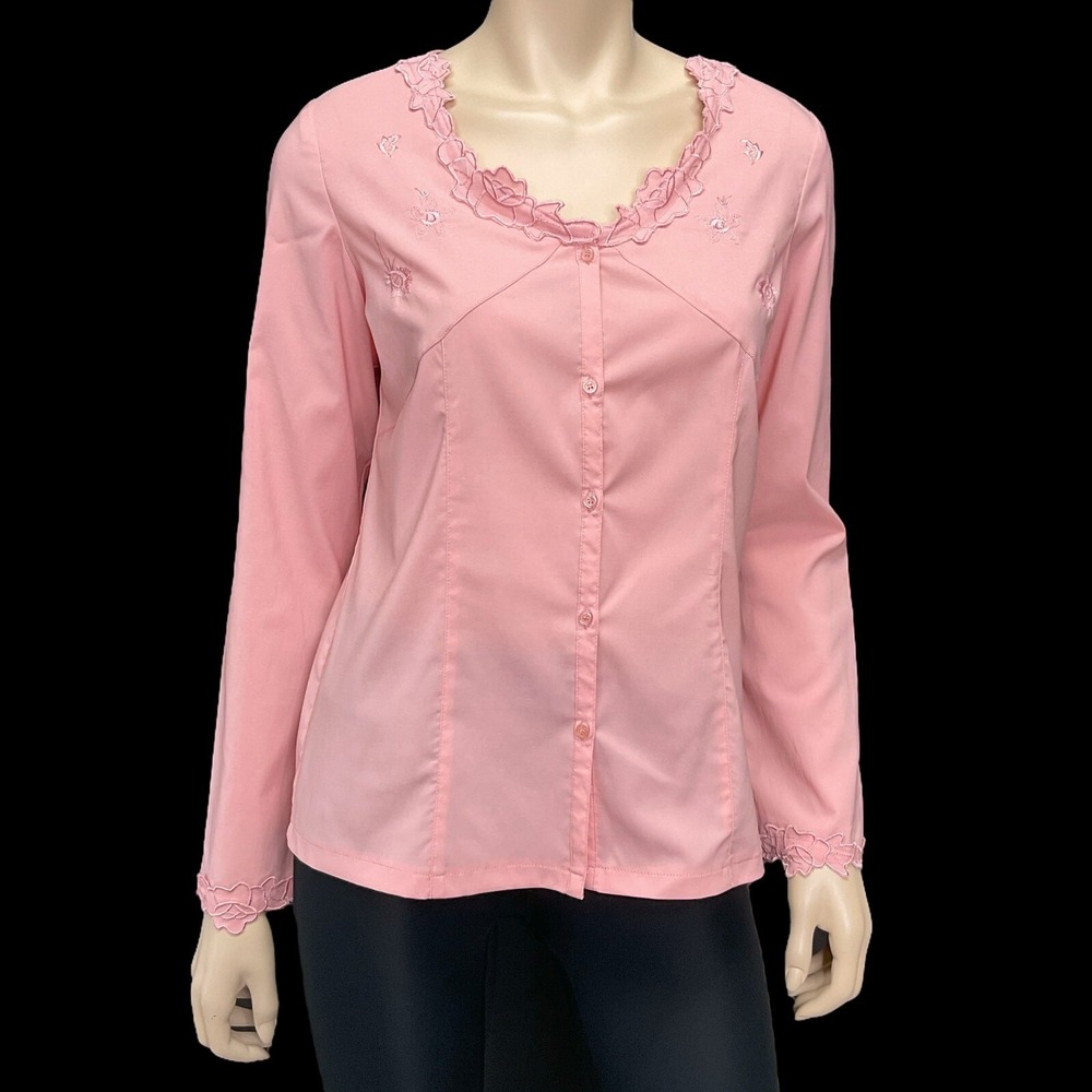 Claudia Richard Women PinkButton Long Sleeve Shirt Top Small NWT VTG